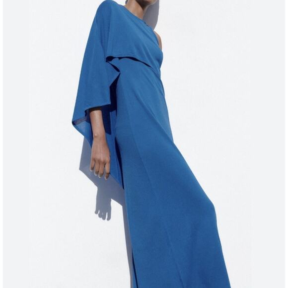 ZARA Limited Edition Cape Knit Maxi Dress in Blue - Picture 1 of 6